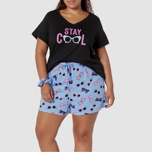 Avenue Women's Plus Size Blue and Pink Pajama Set